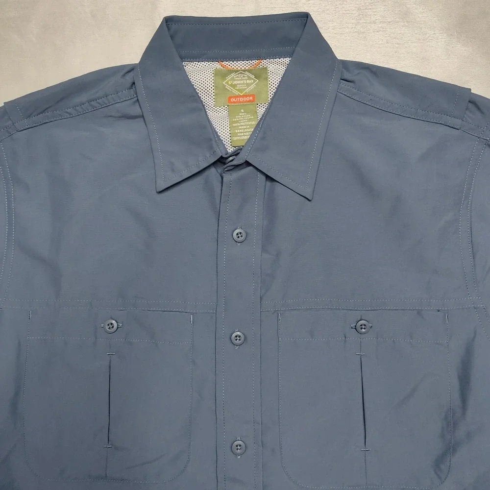 St Johns‎ Bay Outdoor Men Small Indigo Short Sleeve Vented Fishing Shirt NEW